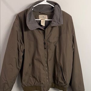 L.L. Bean Olive Green Bomber Jacket with Gray Fleece Collar
